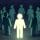 A glowing figure stands surrounded by dimmer figures in a circle, symbolizing leadership or focus.