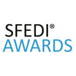 Logo of SFEDI Awards showing the text "SFEDI" in black followed by a registered trademark symbol and the word "AWARDS" in blue. The logo has a white background.